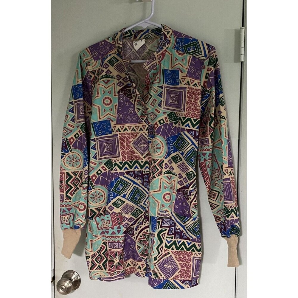 Vintage Womens Art Smock Snap Front Geometric Artsy A1 Allegiance  Made in USA